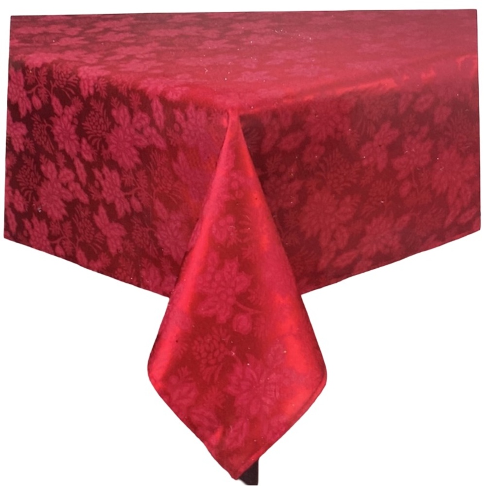 Natco Home Poinsettia & Holly Damask 70” Round Tablecloth Christmas Decor